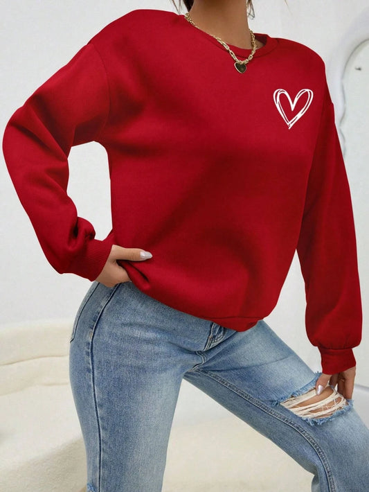 Casual Heart Print Sweatshirt