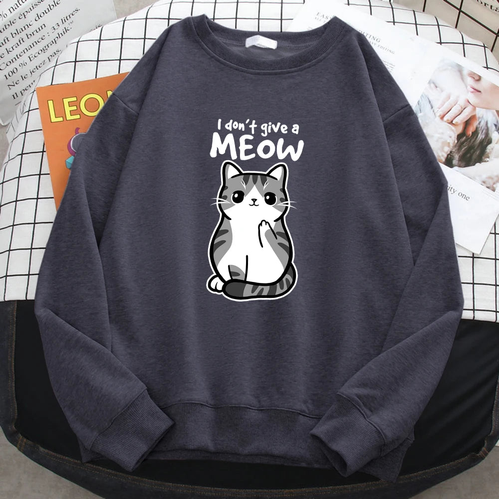 Women’s Funny Cat Sweatshirt – “I Don’t Give A Meow”