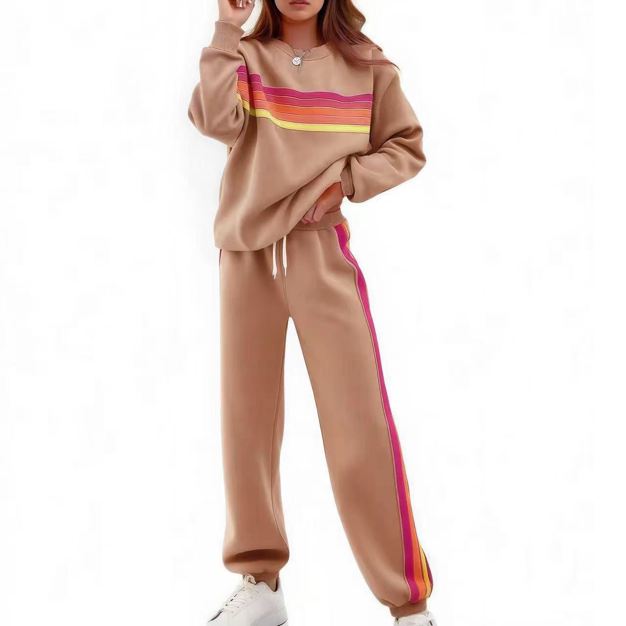Round Neck Loose Color Stripes Suit