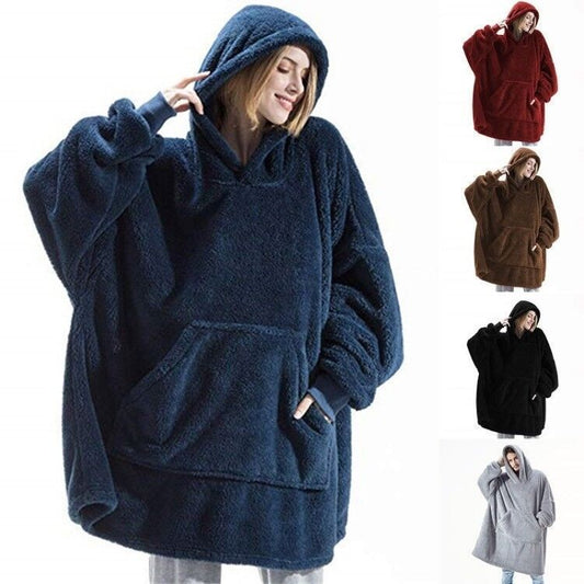 Hoodie Sweatshirt With Fleece Thicker Wearable Blanket