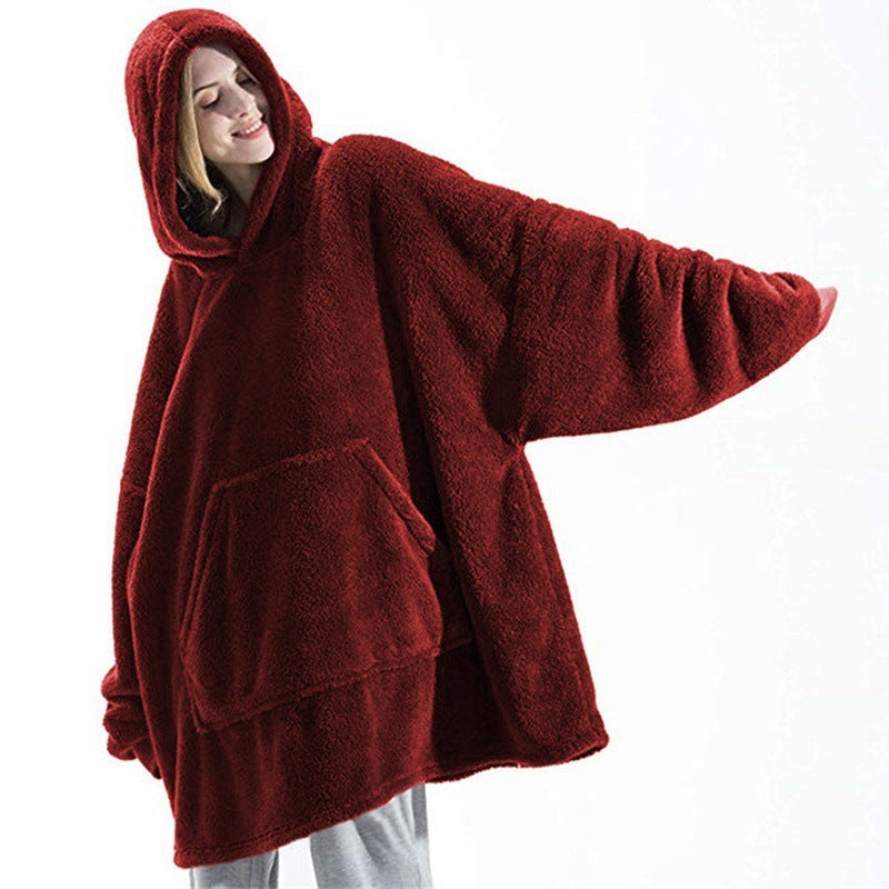 Hoodie Sweatshirt With Fleece Thicker Wearable Blanket