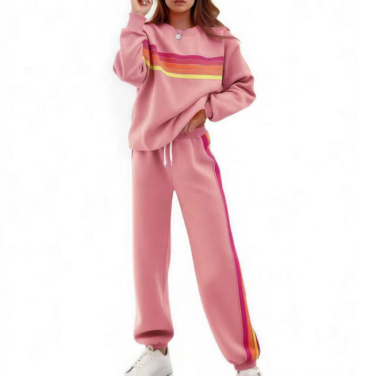 Round Neck Loose Color Stripes Suit